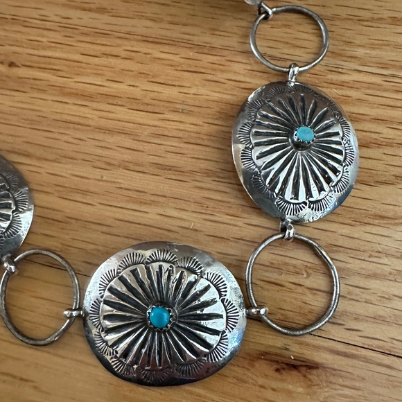 Concho Western Chain Belt Costume Silver Turquoise Womens - Picture 4 of 14